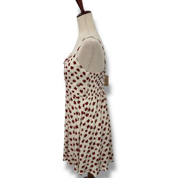 NEW Self Esteem A-Line Dress Size Large Cream Red Rose Print Smocked Sundress - Picture 4 of 8